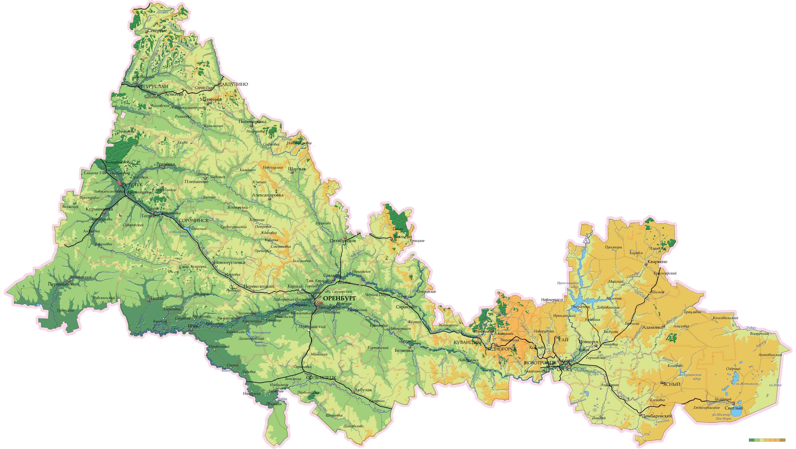 карта Оренбургской области